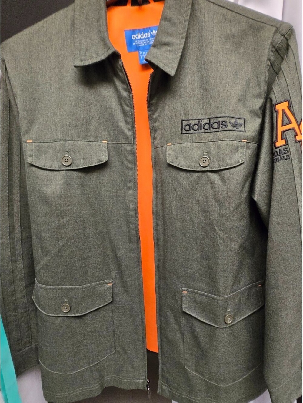 Adidas Originals Mens Planetoid Parka Green Orange jacket Size Large